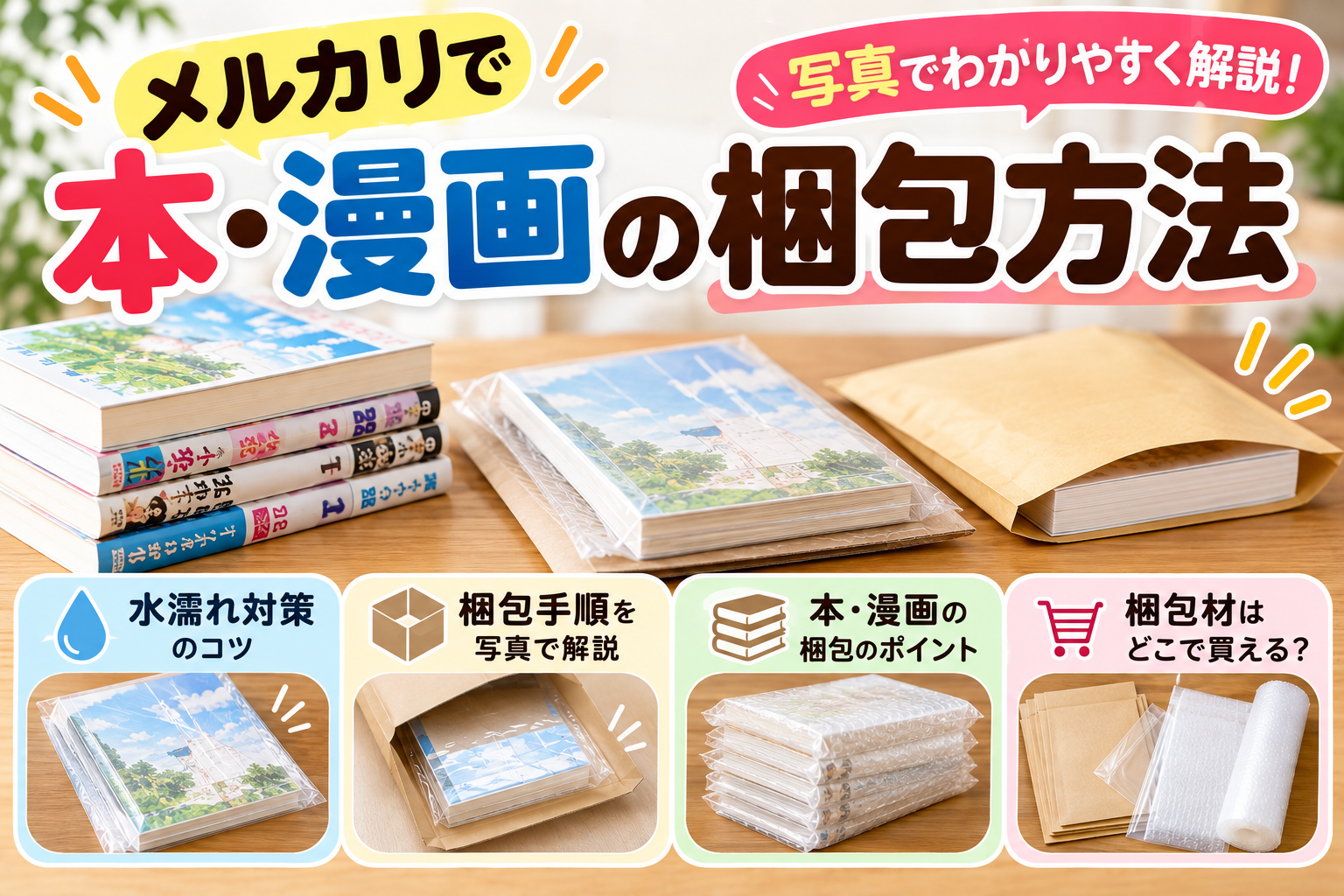 メルカリの本・漫画の梱包方法｜水濡れ対策を2000件以上発送した私が