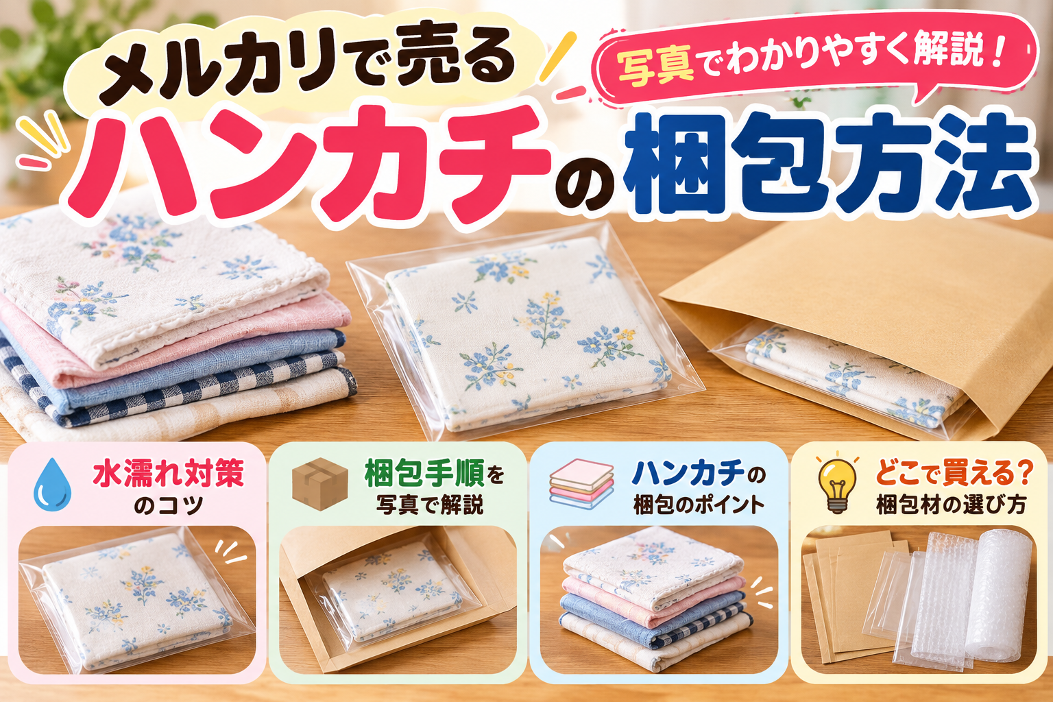 専用出品　ハンカチ メルカリのハンカチ梱包方法｜発送方法・水濡れ対策を2000件以上発送